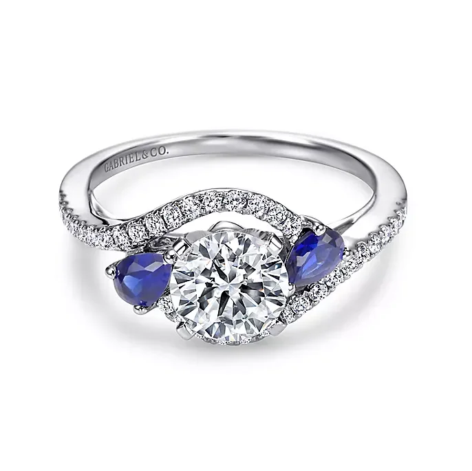 ladies engagement rings intricate-Demi - 14K White Gold Round Three Stone Sapphire and Diamond Engagement Ring