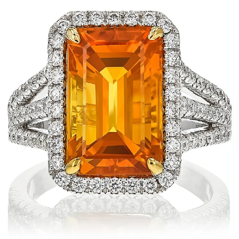 Ladies rings egyptian shine -JULEVE 18KT WHITE GOLD 8.41 CT GOLDEN SAPPHIRE & 0.87 CTW DIAMOND HALO RING