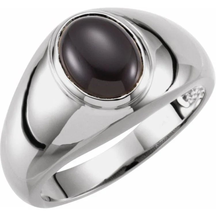 Ladies rings maori shine -14K White Natural Black Onyx Bezel-Set Ring