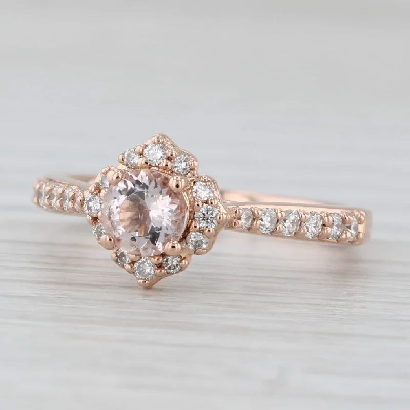 ladies engagement rings trendy-0.68ctw Morganite Diamond Halo Engagement Ring 14k Rose Gold Size 5.5