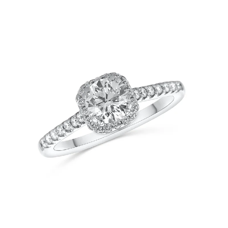 ladies engagement rings diamond-0.86 CT Round Diamond and 0.50 Cttw Halo 14K White Gold Engagement Ring