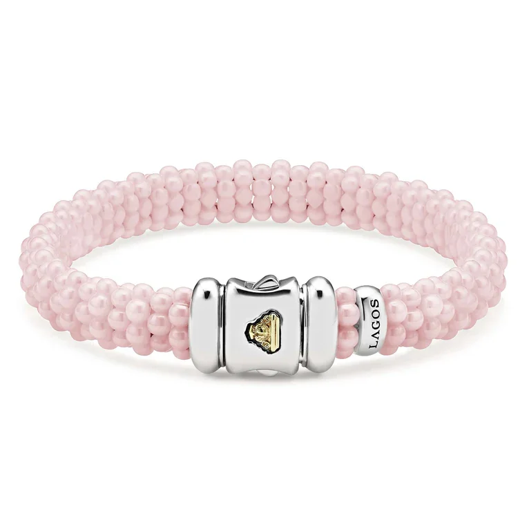 Ladies bracelets regal cut charm -Pink Caviar Ceramic Beaded Bracelet