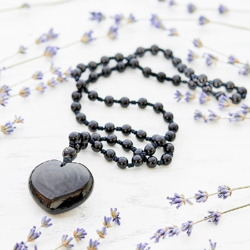 ladies necklaces stores-Obsidian Heart-Shaped Stone Necklace Pendant