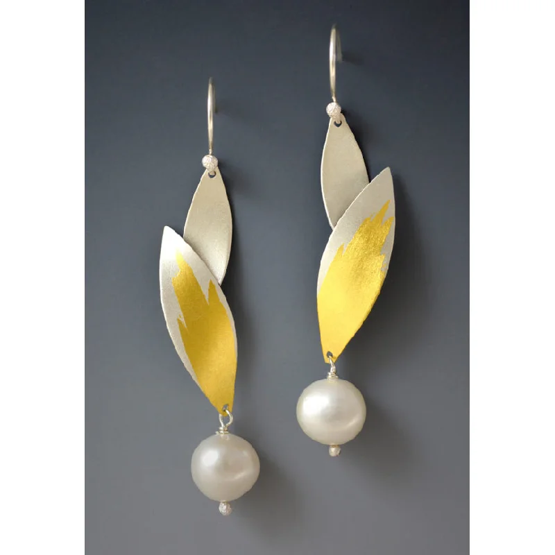 ladies earrings art nouveau-Feathered Pearl Earring