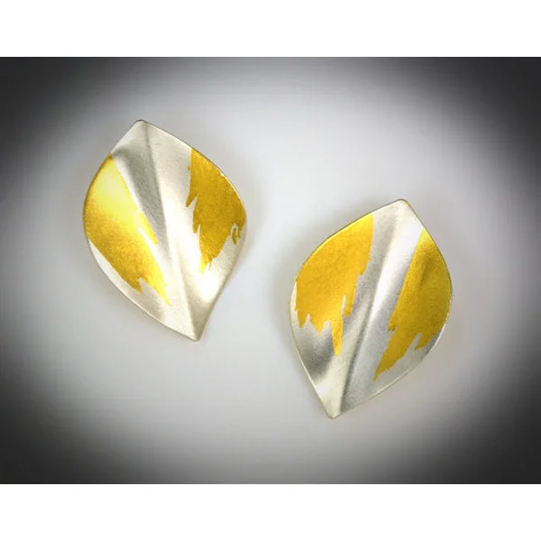 ladies earrings sustainable-Folded  Birch Leaf  Clip Earring