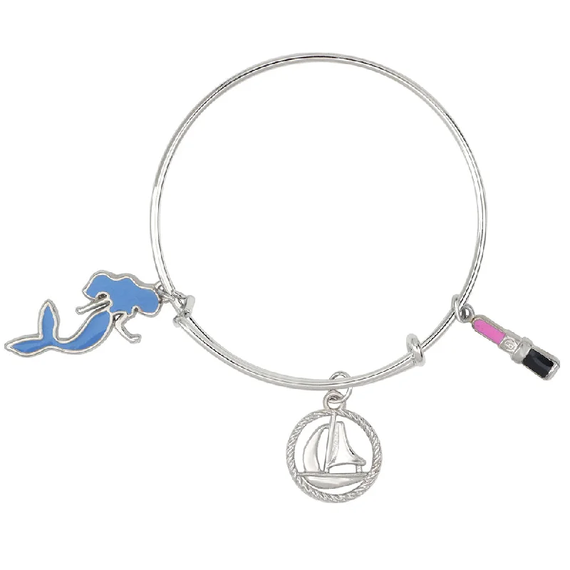 Ladies bracelets vow charm -Mahi Ship & Mermaid Shaped Enamel Work Charm Bracelet with Rhodium Plated for Kids (BRK1100897R)