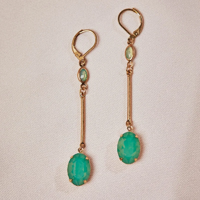 ladies earrings stores-Oval Drop Earrings: Vintage Green Opal Earrings