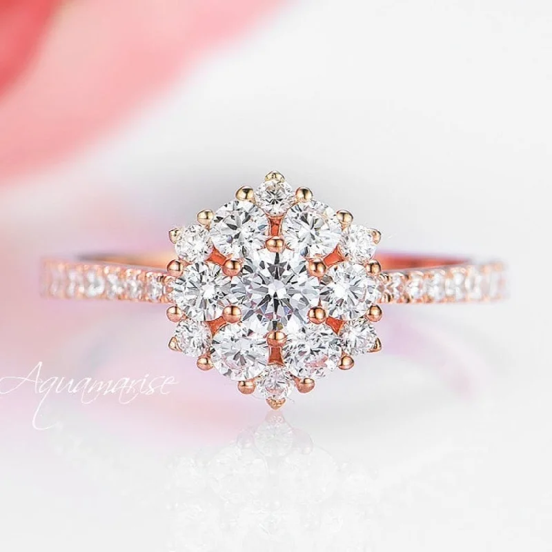 ladies engagement rings online-Snowflake Engagement ring- 14K Solid Rose Gold