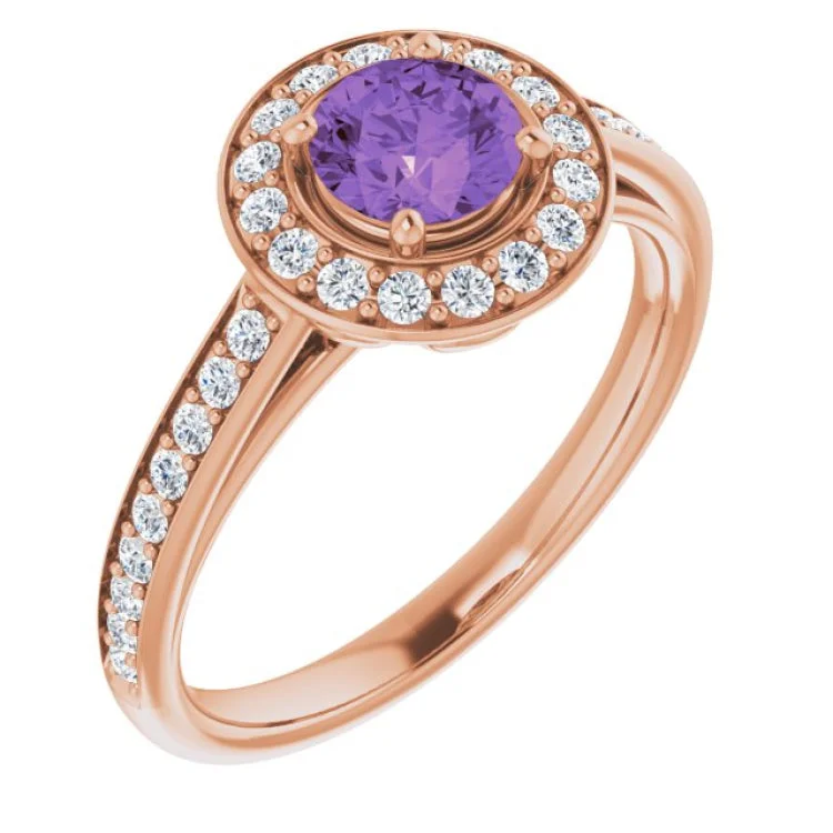 Ladies rings love charm -14K Rose Natural Amethyst & 1/3 CTW Natural Diamond Ring