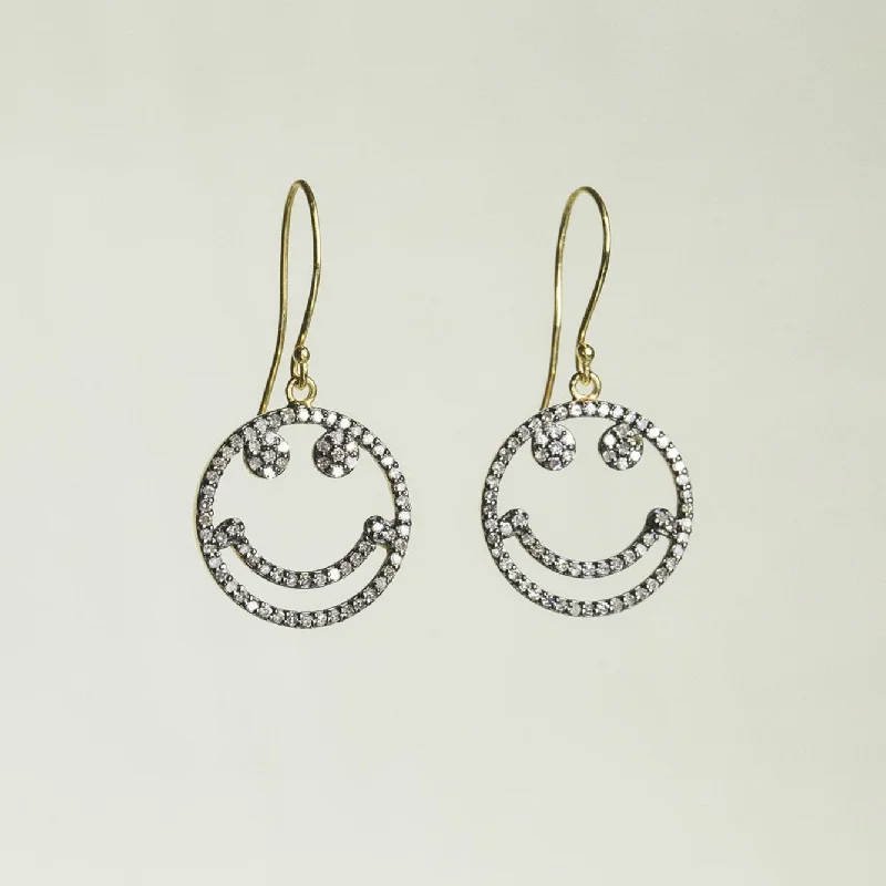 ladies earrings 1950s-Diamond Smiley Face Drop Earrings