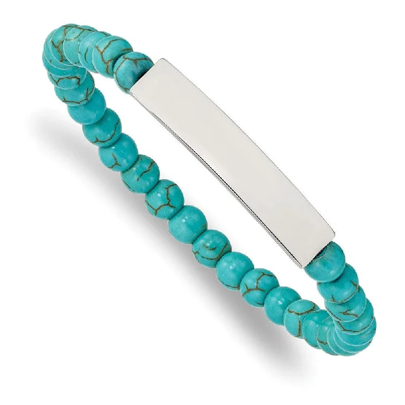 Ladies bracelets clean 90s -Stainless Steel Polished Reconstructed Turquoise Stretch ID Bracelet