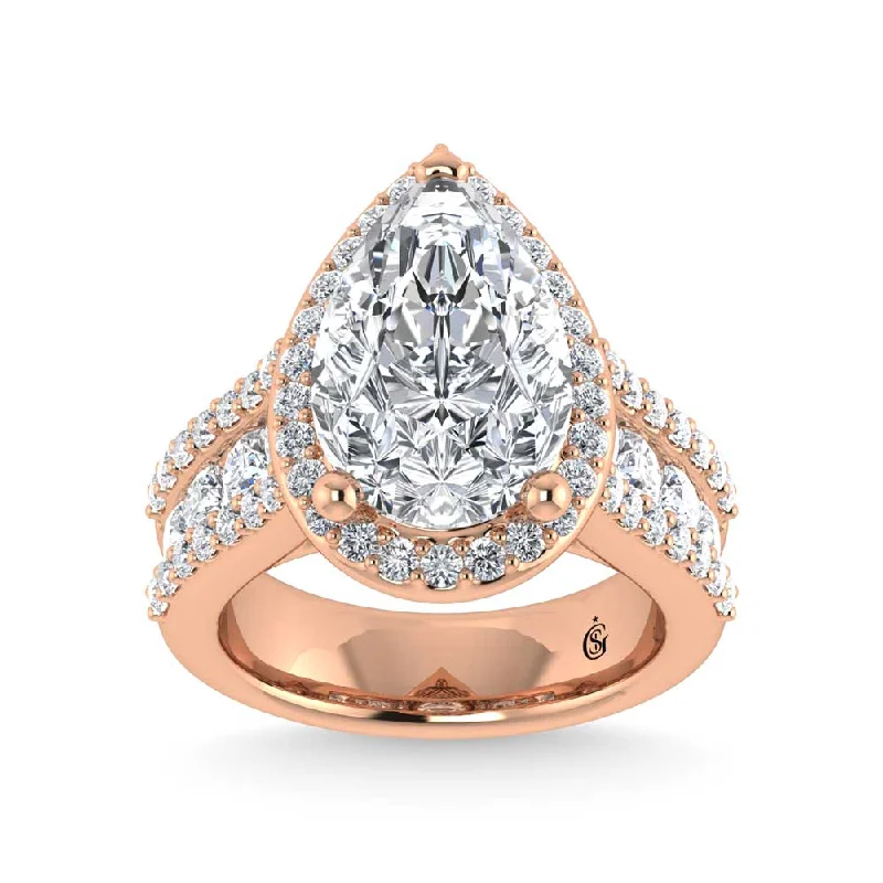 ladies engagement rings chic-14K Rose Gold Lab Grown Diamond 6 7/8 Ct.Tw. Round Shank Engagement Ring (Pear Center)