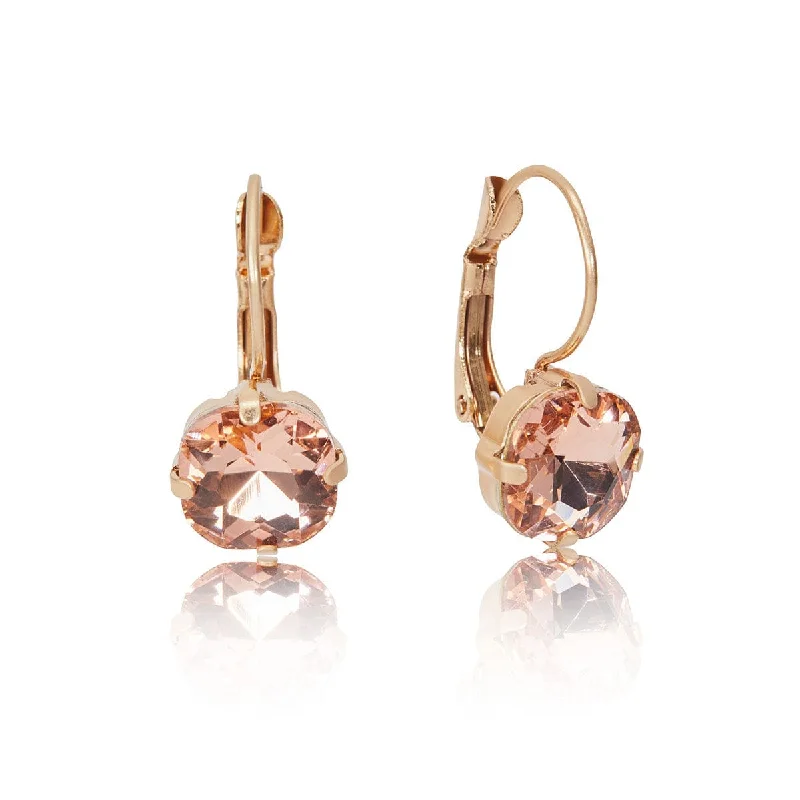 ladies earrings mid century-Cushion Cut Crystal Earrings: 1950s Style Cushion Cut Rose Pink Drop Earrings