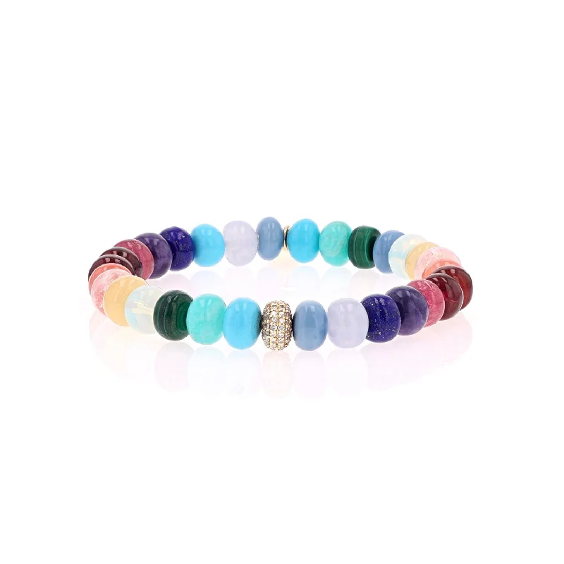 Ladies bracelets bloom glow -14k Rainbow Gemstone Mix Bracelet with Diamond Donut Bead  BG000796