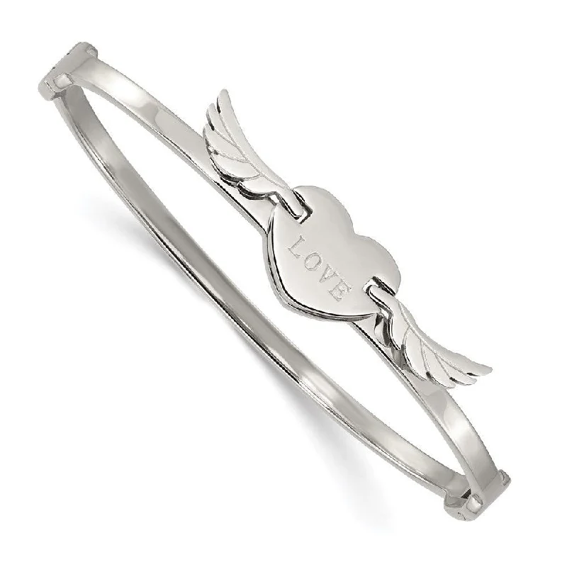 Ladies bracelets ageless beauty -Stainless Steel Polished/Moveable Heart w/Wings Love Bracelet