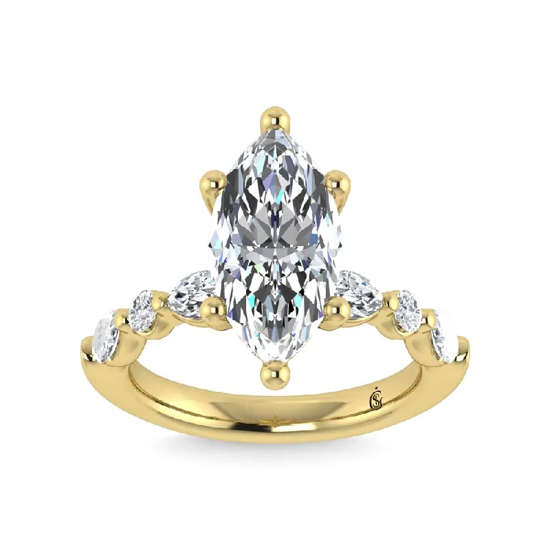 ladies engagement rings vintage inspired-14K Yellow Gold Lab Grown Diamond 3 5/8 Ct.Tw. Marquise & Round Engagement Ring (Marquise Center)