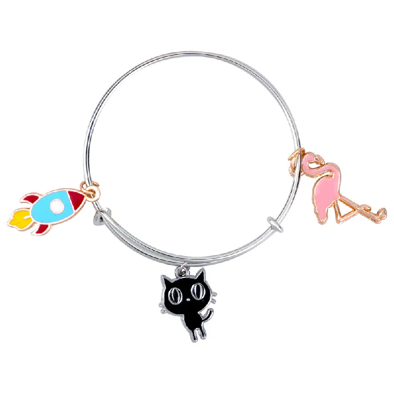 Ladies bracelets lush radiance -Mahi Rocket Cat & Swarn Shaped Enamel Work Charms Kids Bracelets for Girls (BRK1100989M)