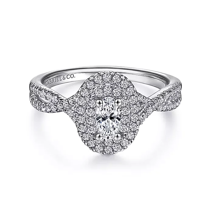 ladies engagement rings swarovski-Carmen - 14K White Gold Oval Double Halo Diamond Engagement Ring