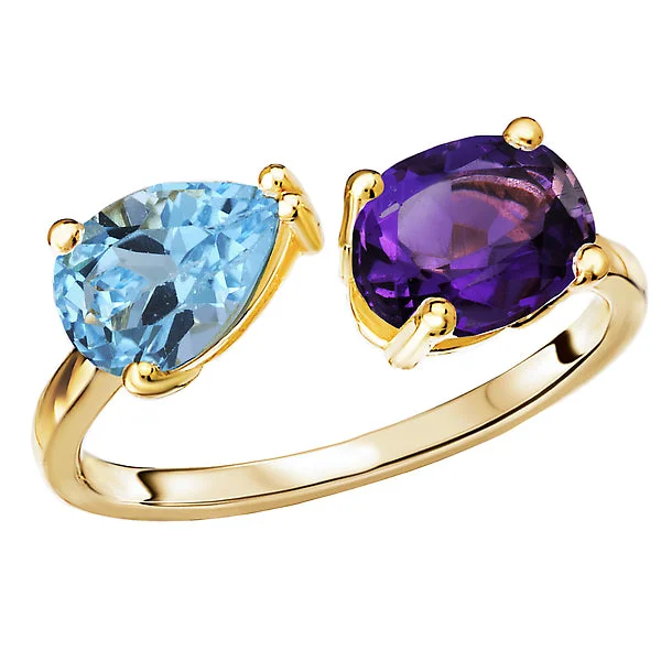 Ladies rings rainbow charm -Amethyst and Swiss Blue Topaz Ring