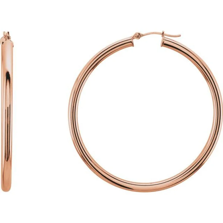 ladies earrings treat-14K Rose 48 mm Tube Hoop Earrings