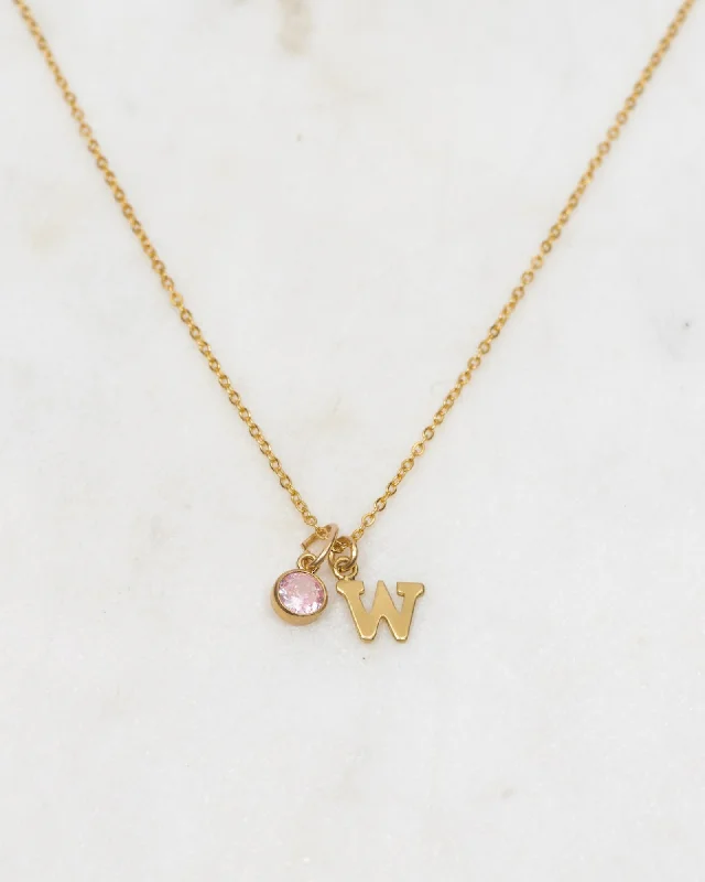 ladies necklaces gift box-Initial W with Birthstone Necklace