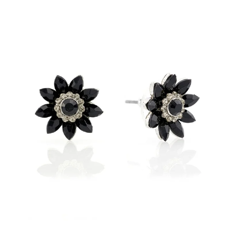 ladies earrings friendship-Audrey Hepburn Earrings: Vintage Style Black Flower Studs With Diamantes