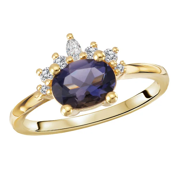 Ladies rings spirit shine -Iolite and Diamond Crown Ring