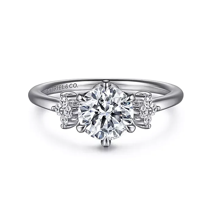 ladies engagement rings summer-Louise - 14K White Gold Three Stone Cluster Round Diamond Engagement Ring