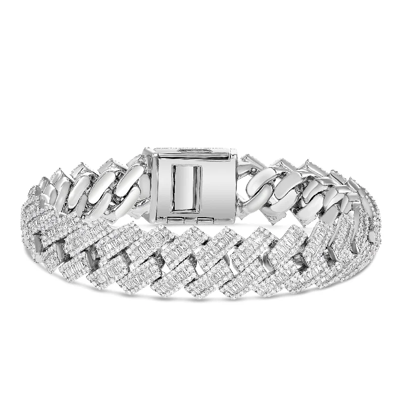 Ladies bracelets circle glow -10K White Gold 24ct Prong set Baguette Diamond 10mm Cuban Bracelet