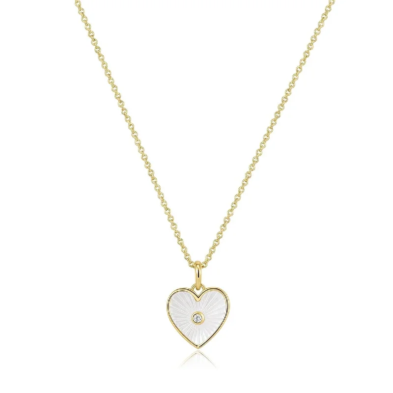 ladies necklaces premium-Gold Plated Mother of Pearl Heart Necklace