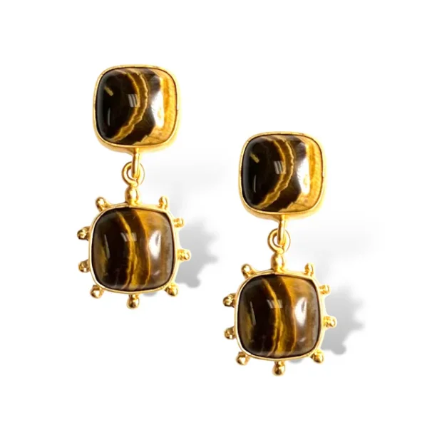 ladies earrings onyx-Dina Mackney - Tiger Eye Double Earring