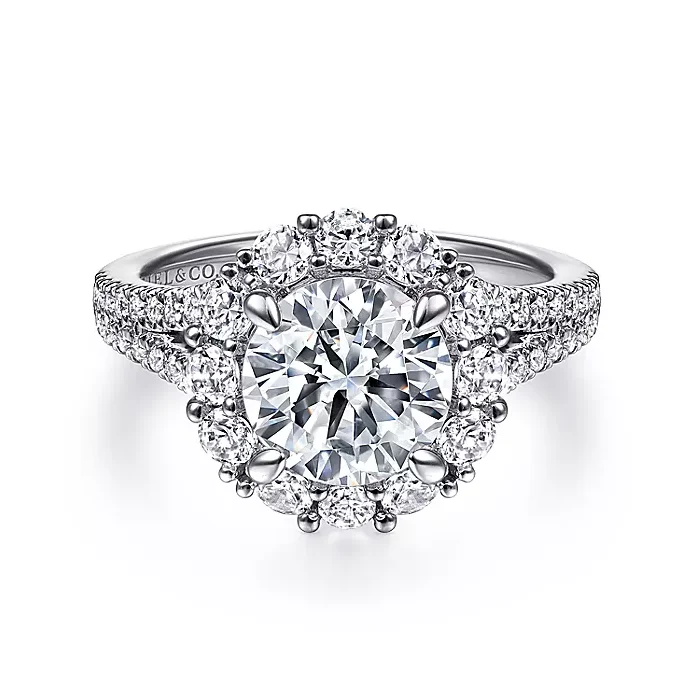 ladies engagement rings name-Cappella - 14K White Gold Round Halo Diamond Engagement Ring