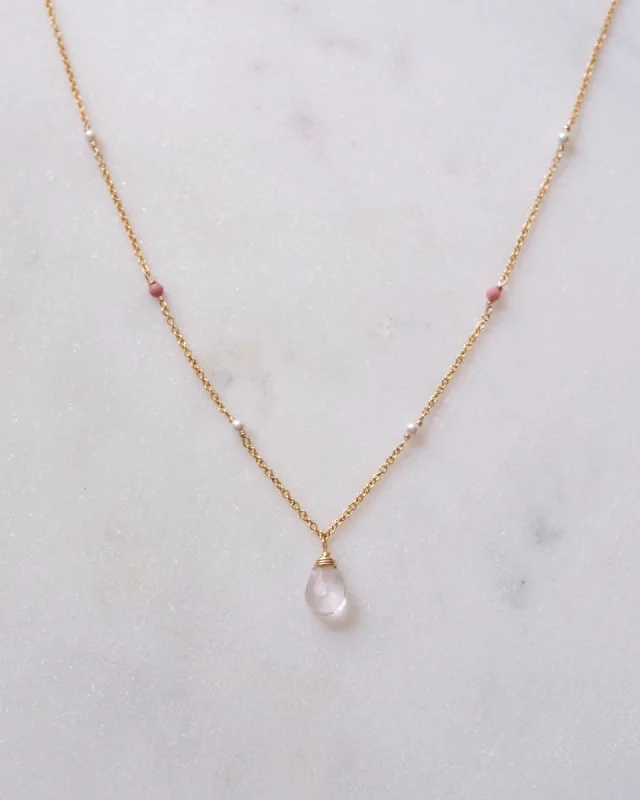 ladies necklaces sustainable-Rose quartz bohemian necklace