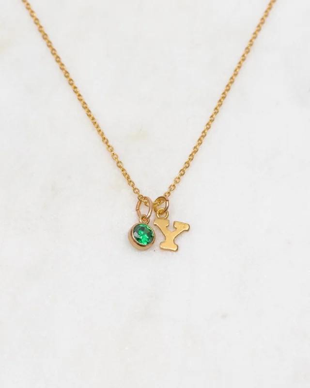 ladies necklaces wedding-Initial Y with Birthstone Necklace