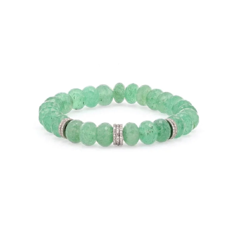 Ladies bracelets hoof radiance -Green Quartz Beaded Bracelet with 7 Diamond Pave Rondelles - 10mm  B0003432