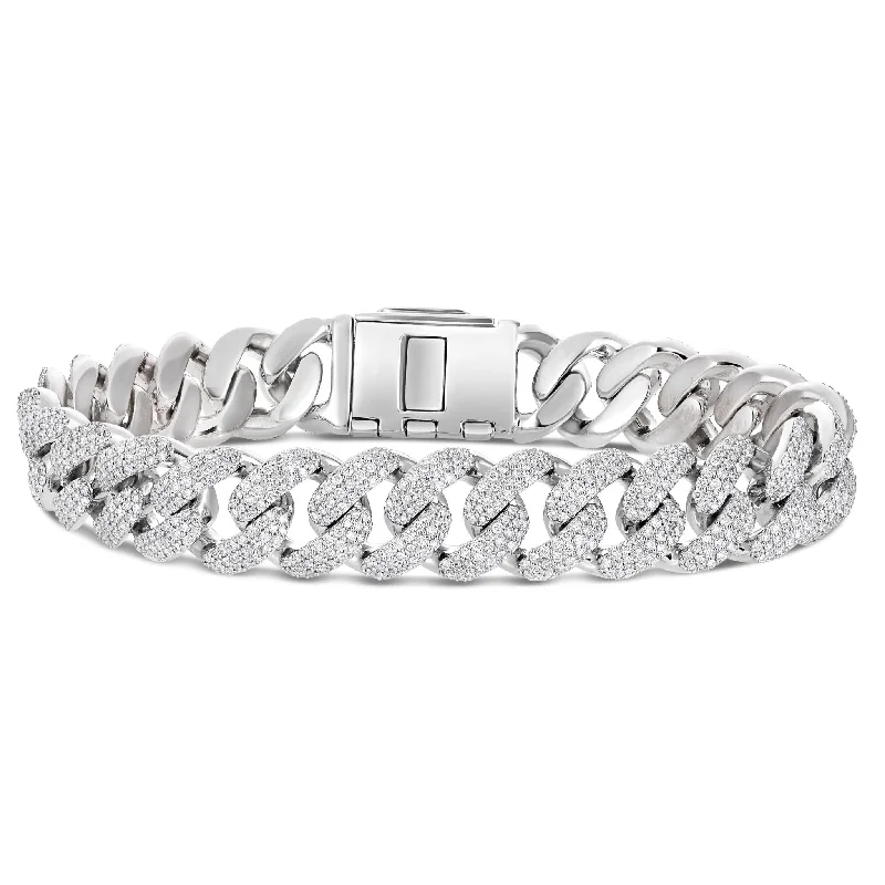 Ladies bracelets tile glow -10K White Gold 22ct Prong set Diamond 8mm Cuban Bracelet