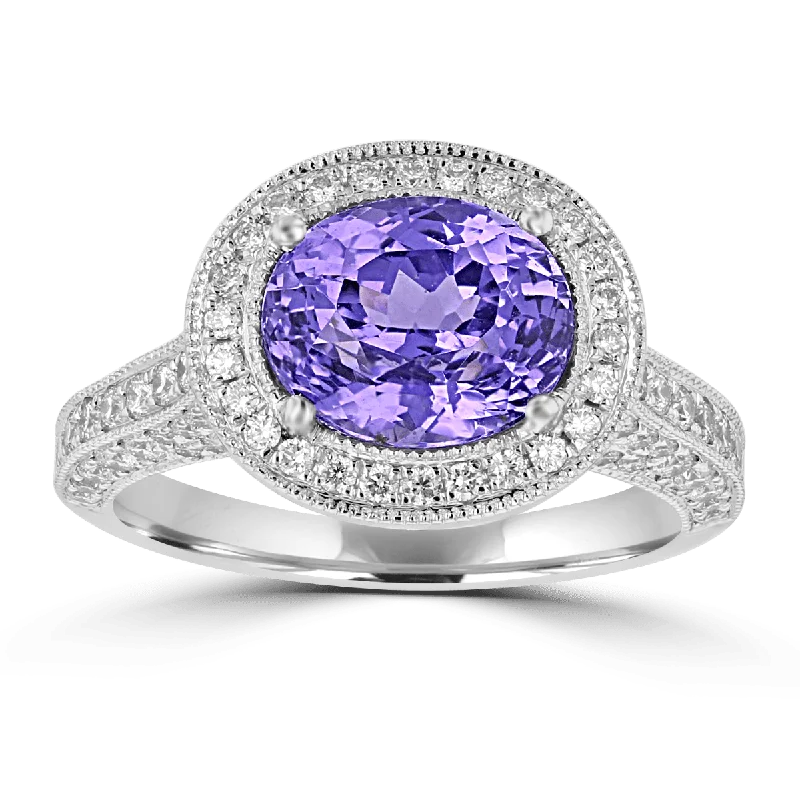 Ladies rings two tone charm -JULEVE 18KT WHITE GOLD 3.42 CT SAPPHIRE & .92 CTW DIAMOND HALO RING