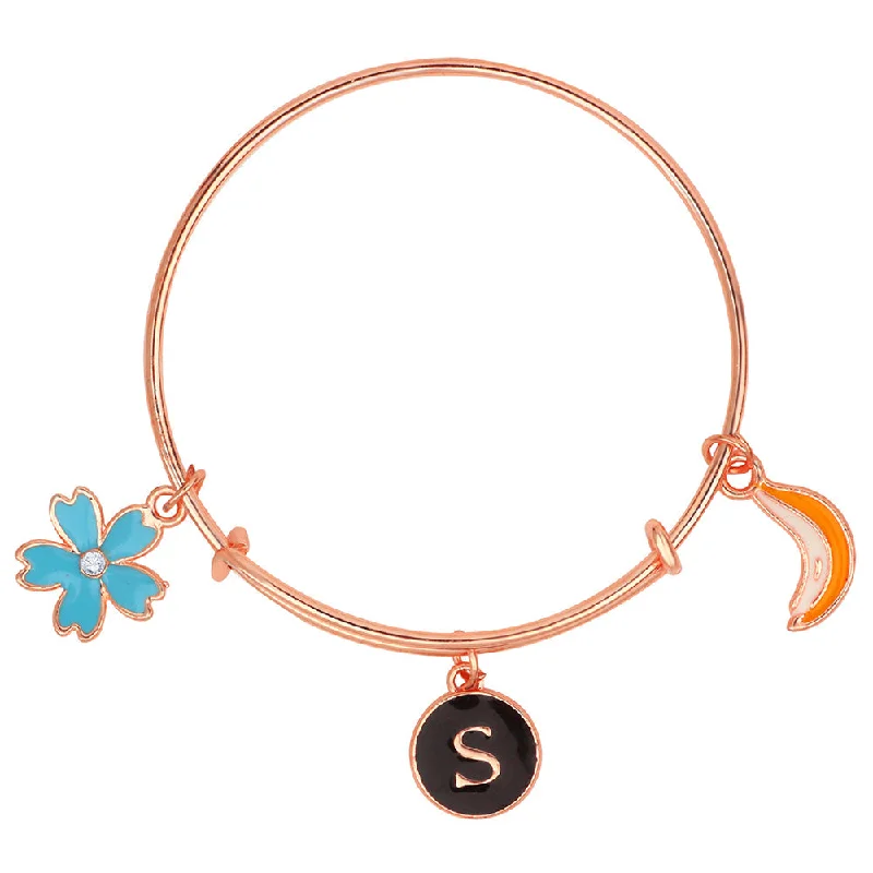 Ladies bracelets film star glow -Mahi S Letter Banana & Floral Shaped Enamel Work Charm Bracelet with Rose Gold Plated for Kids (BRK1100874Z)