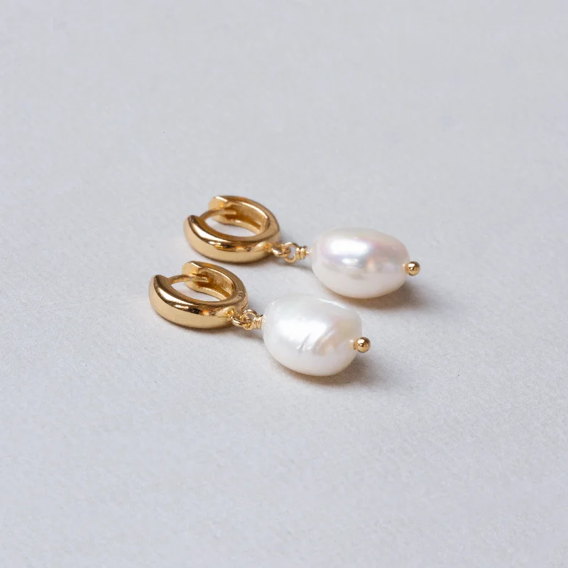 ladies earrings small-Baroque Pearl Huggie Hoop Earrings