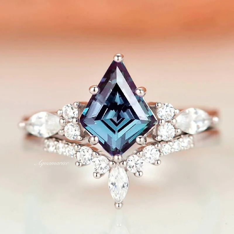 ladies engagement rings seasonal design-Skye Kite™  Alexandrite Engagement Ring Set- 14K White Gold