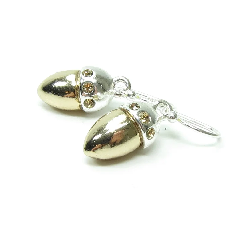 ladies earrings near me-Acorn Earrings Sterling Silver Acorns with Rhinestones