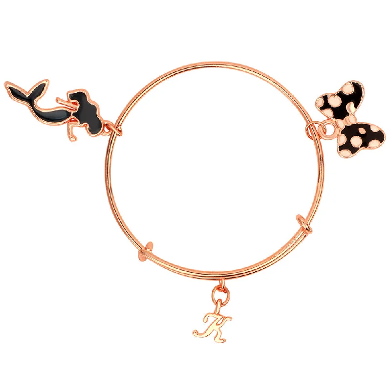 Ladies bracelets frost charm -Mahi K Letter & Butterfly, Mermaid Shaped Rose Gold Plated Charm Bracelet for Girls (BRK1100833Z)