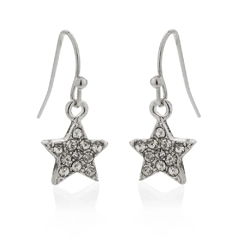 ladies earrings splurge-Crystal Star Earrings: Vintage Style Start Diamanté Drop Earrings