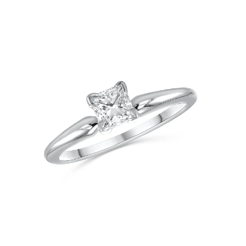 ladies engagement rings white gold-0.58 CT Princess-Cut Diamond Solitaire 14K White Gold Engagement Ring