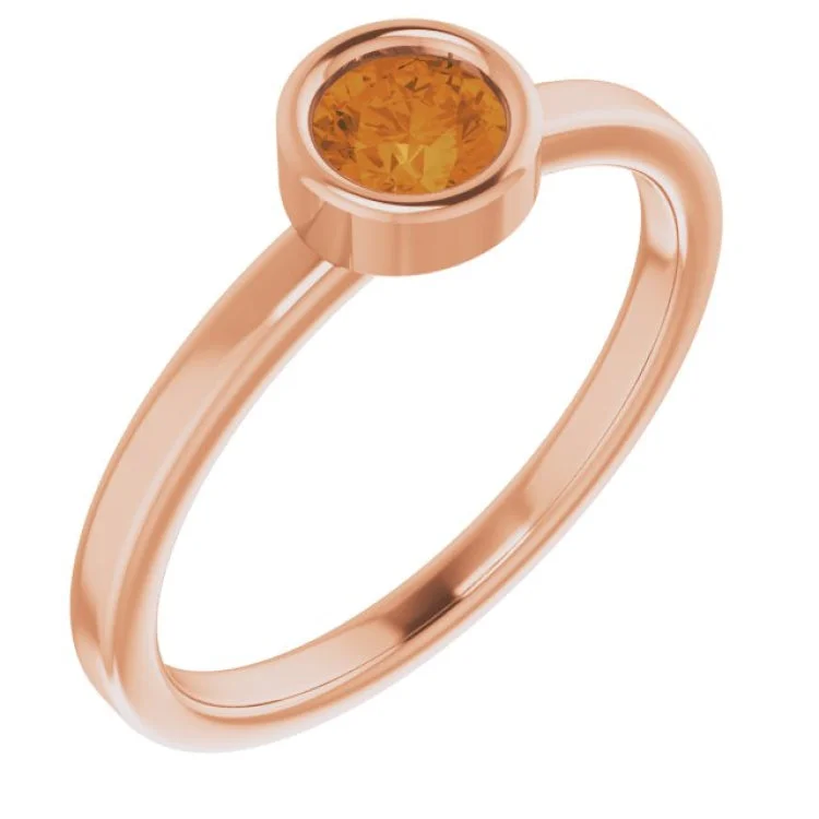 Ladies rings handmade sparkle -14K Rose 4.5 mm Natural Citrine Ring