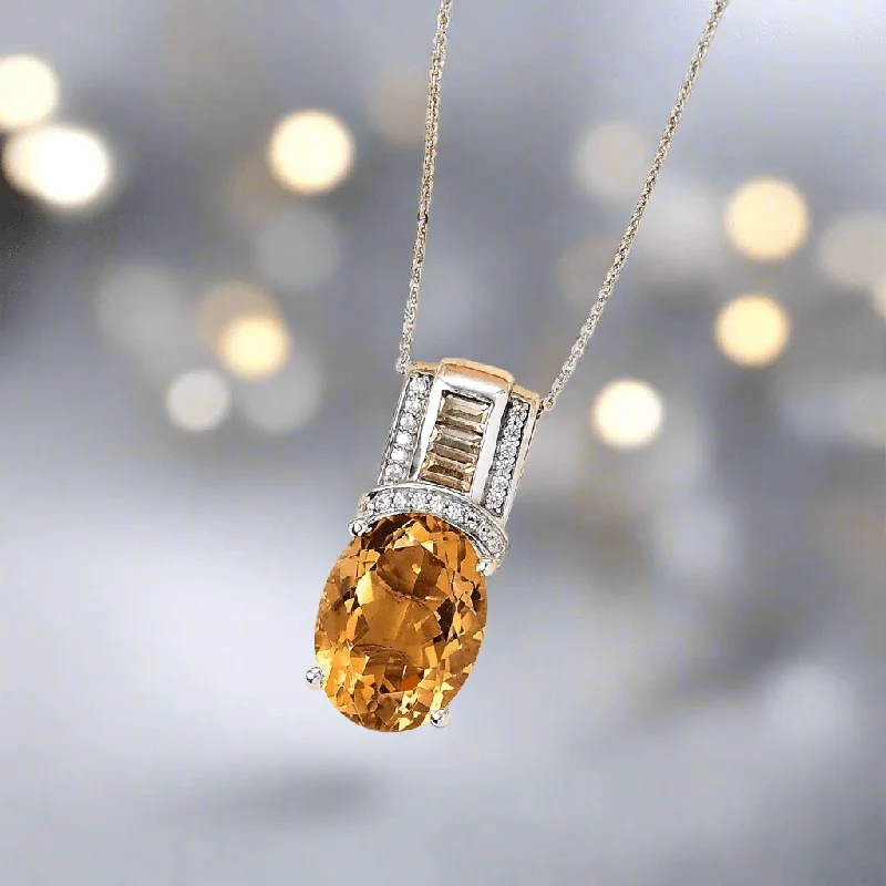 ladies necklaces shimmering-Brazilian Citrine and White Zircon Necklace