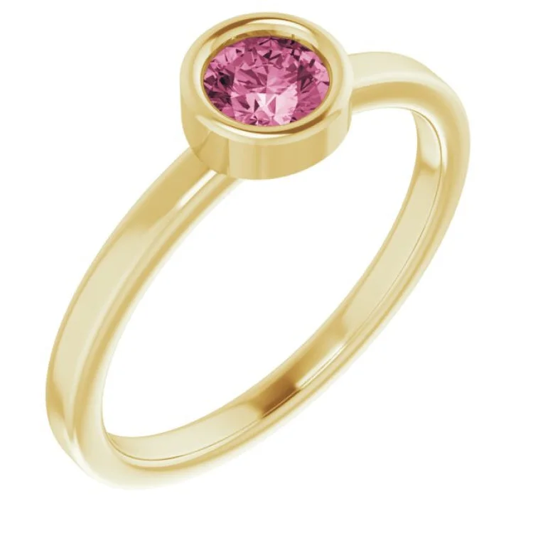 Ladies rings budget sparkle -14K Yellow 4.5 mm Natural Pink Tourmaline Ring