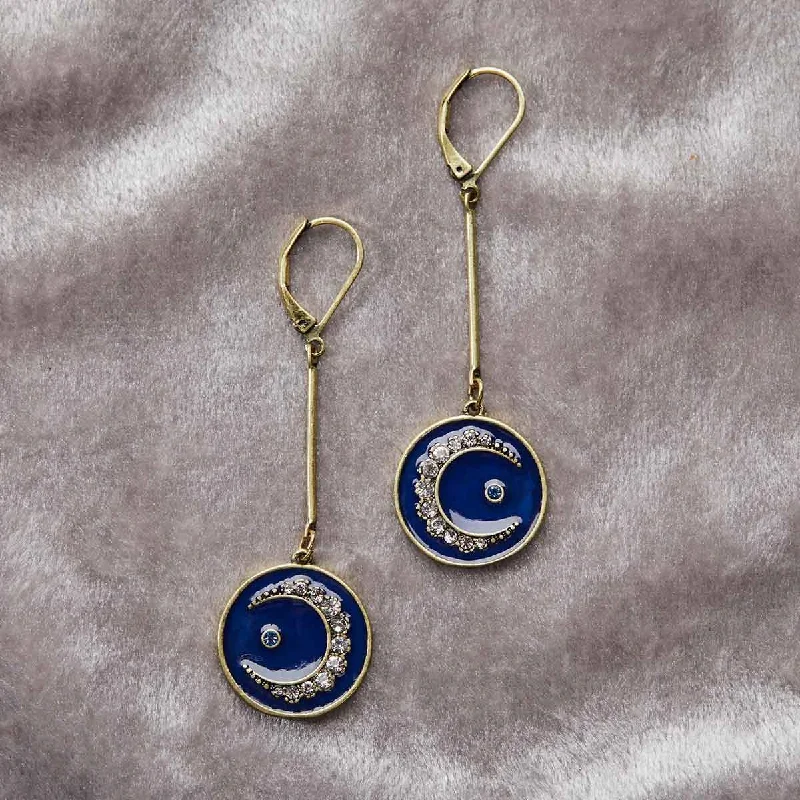 ladies earrings matching-Celestial long drop Disc Earrings: Moon Earrings