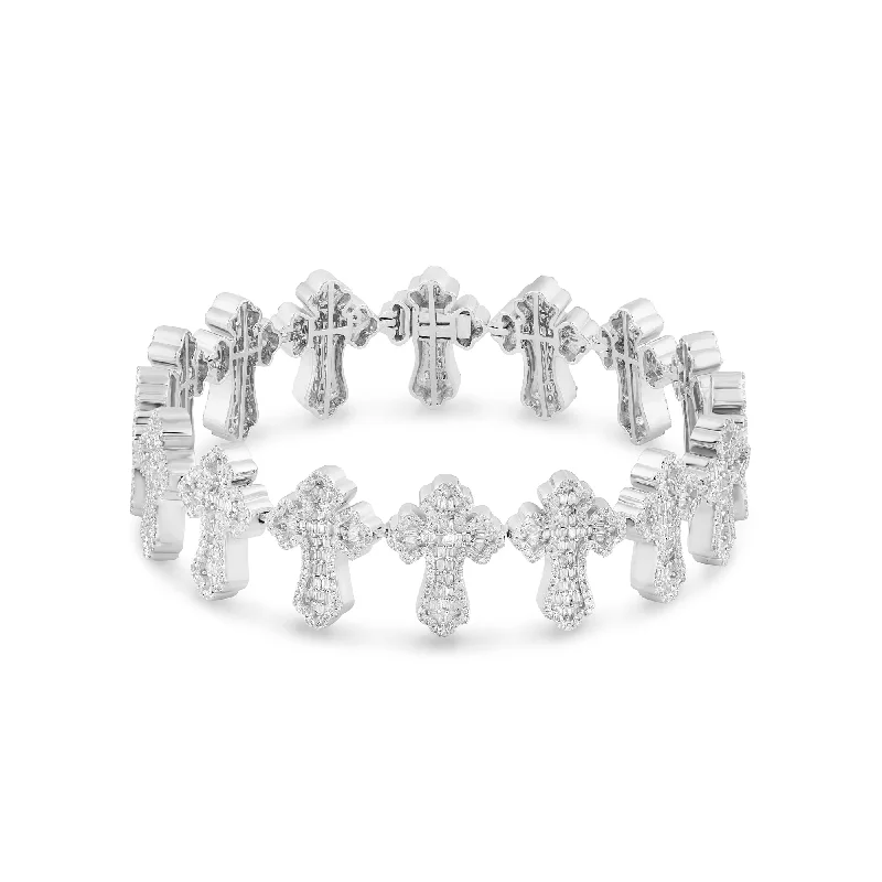 Ladies bracelets edge glow -14k White Gold Diamond Cross Bracelet