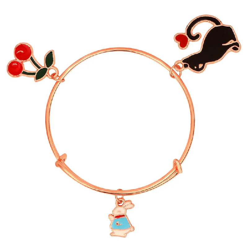 Ladies bracelets wander charm -Mahi Cat Rabit & Cherry Shaped Rose Gold Plated Charm Bracelet for Kids (BRK1100838Z)